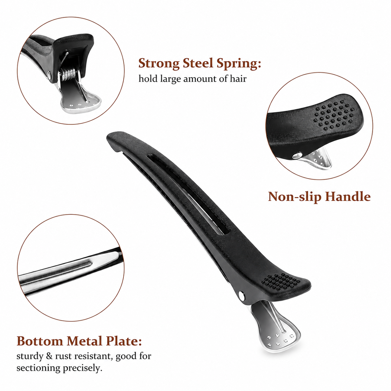 Black Sectioning Hair Clip with Elastic Bands 6pcs