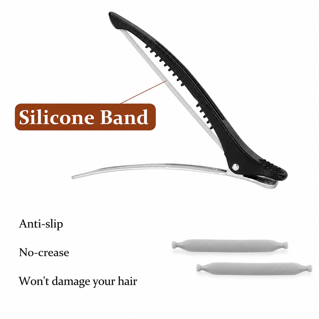 Black Sectioning Hair Clip with Elastic Bands 6pcs