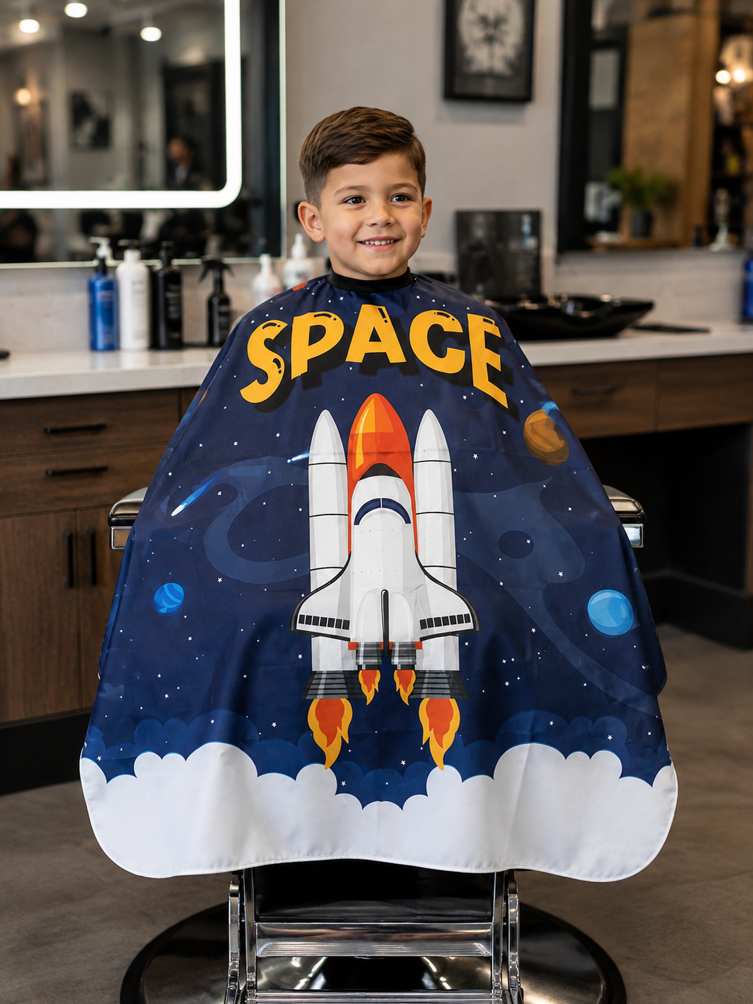 Kids Space Rocket Ship Cutting Cape Navy Blue