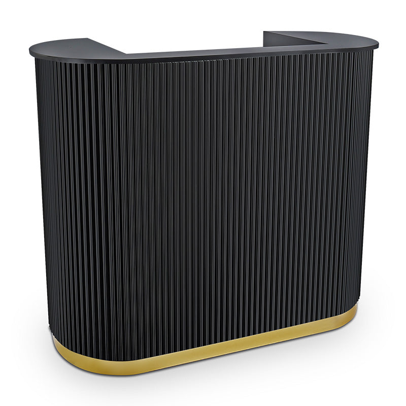 Lux Fluted Reception Desk with Gold Base D07 120CM - Black