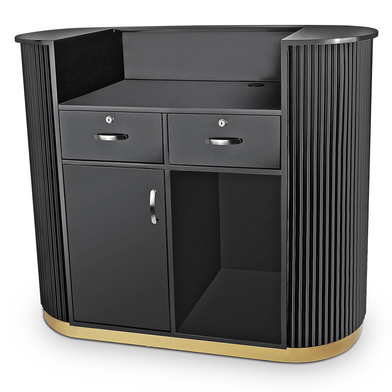 Lux Fluted Reception Desk with Gold Base D07 120CM - Black