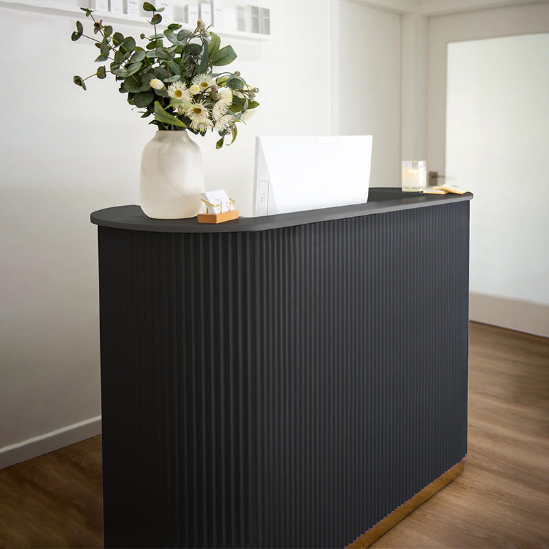 Lux Fluted Reception Desk with Gold Base D07 120CM - Black