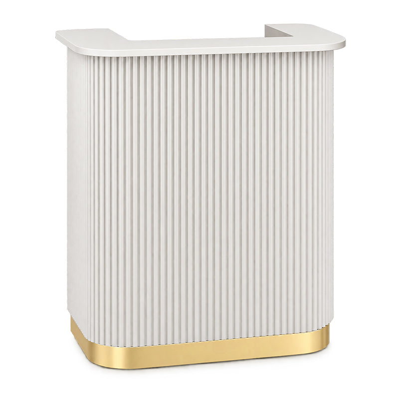 Lux Fluted Reception Desk with Gold Base D08 90CM - White