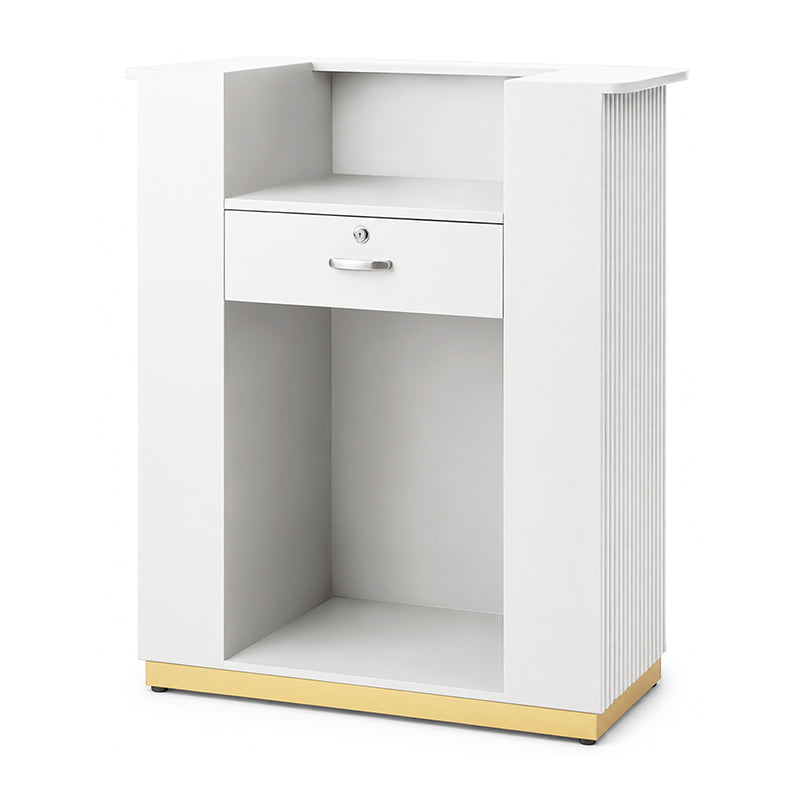 Lux Fluted Reception Desk with Gold Base D08 90CM - White
