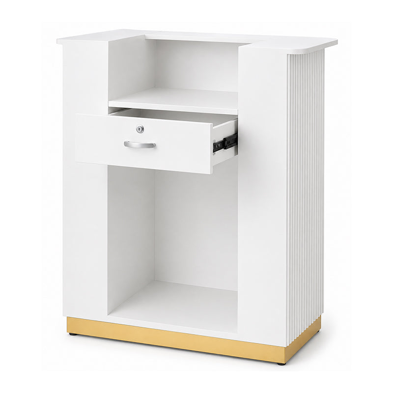 Lux Fluted Reception Desk with Gold Base D08 90CM - White