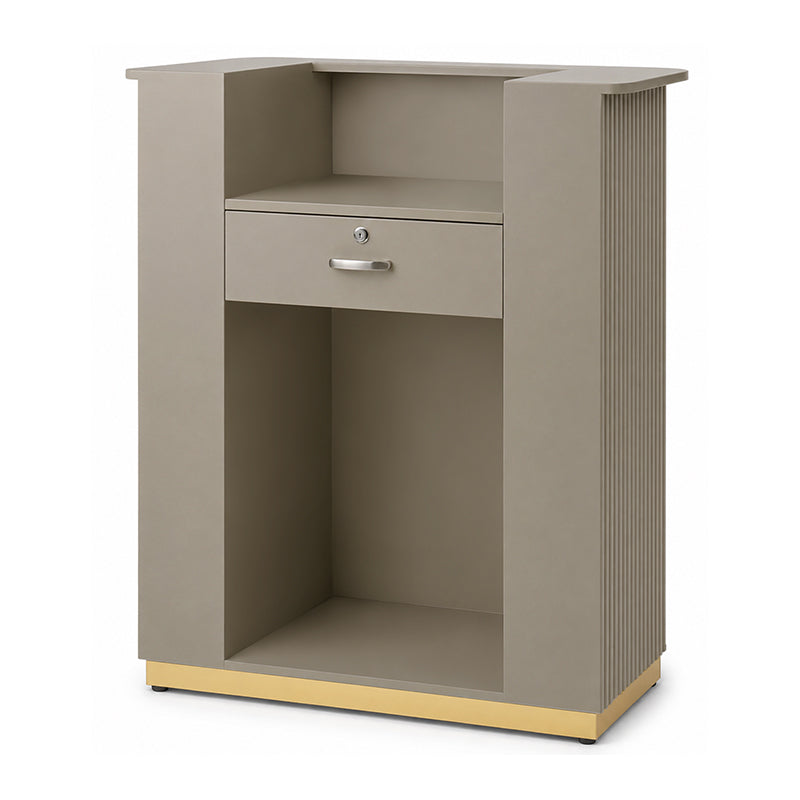 Lux Fluted Reception Desk with Gold Base D08 90CM - Latte