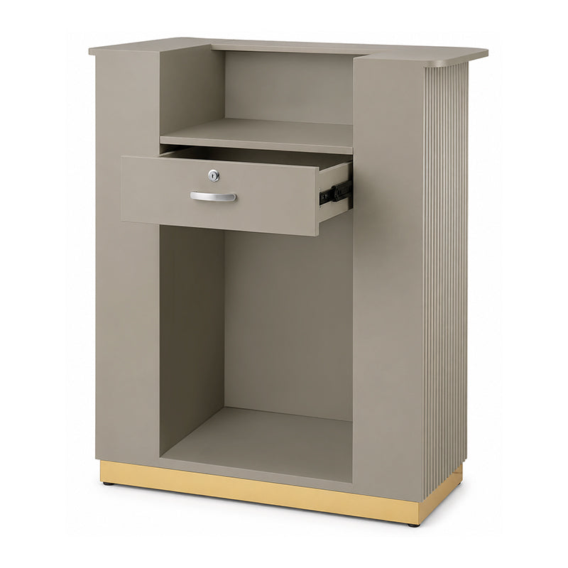 Lux Fluted Reception Desk with Gold Base D08 90CM - Latte