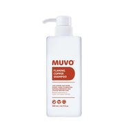 MUVO Flaming Copper Shampoo in a 500 mL white pump bottle with a white cap, featuring a copper-red label on a white background.