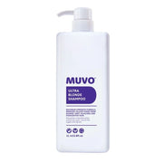 A 500ml white plastic pump bottle of MUVO Ultra Blonde Shampoo against a plain white background.