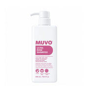 A 500 mL bottle of MUVO Ultra Rose Shampoo with a white pump dispenser, featuring a pink label on a clean white background.