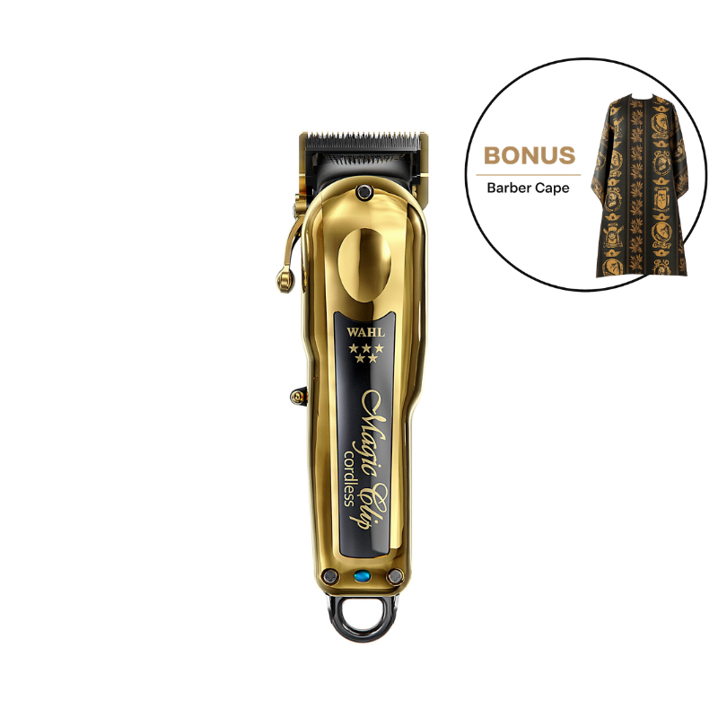 Wahl Professional 5 Star Gold Cordless Magic Clip Clipper with BONUS Barber Cape