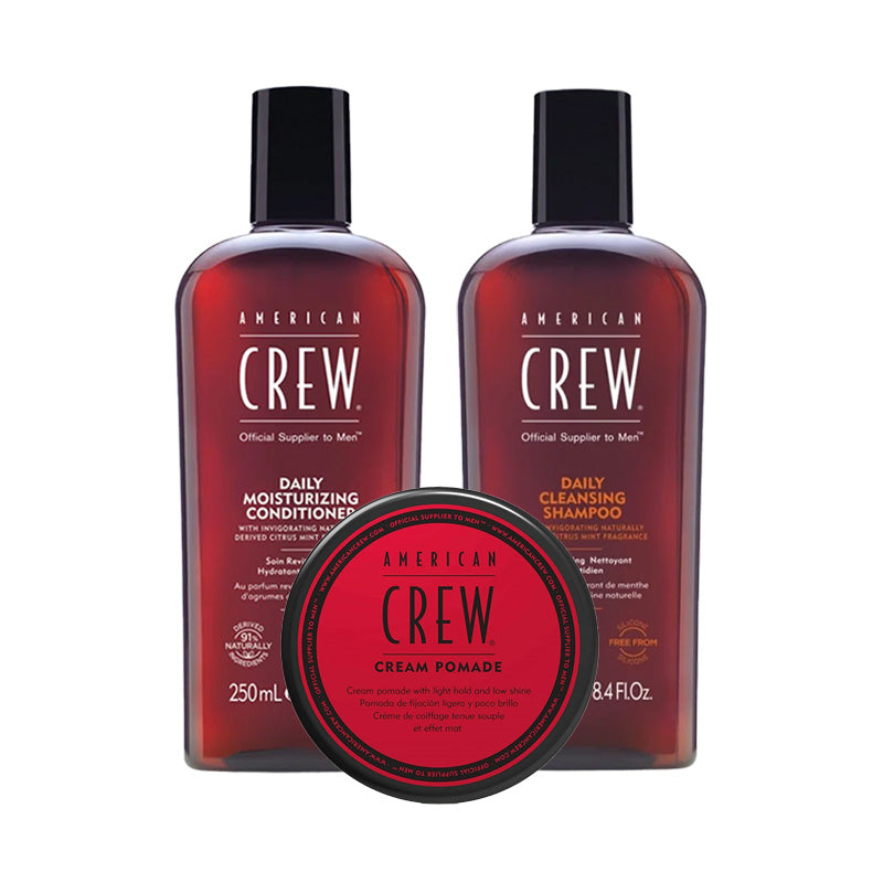 American Crew Daily Shampoo & Conditioner + Cream Pomade Trio Set