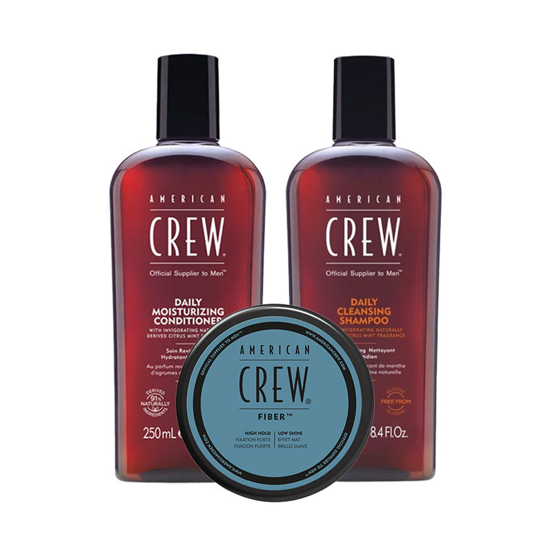 American Crew Daily Shampoo & Conditioner + Fiber Trio Set