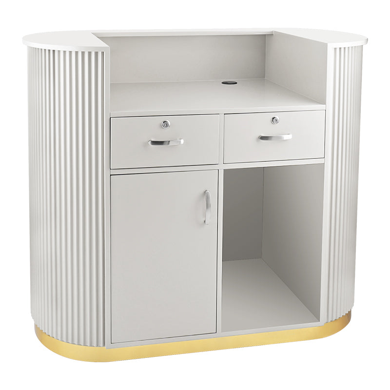 Lux Fluted Reception Desk with Gold Base D07 120CM - White