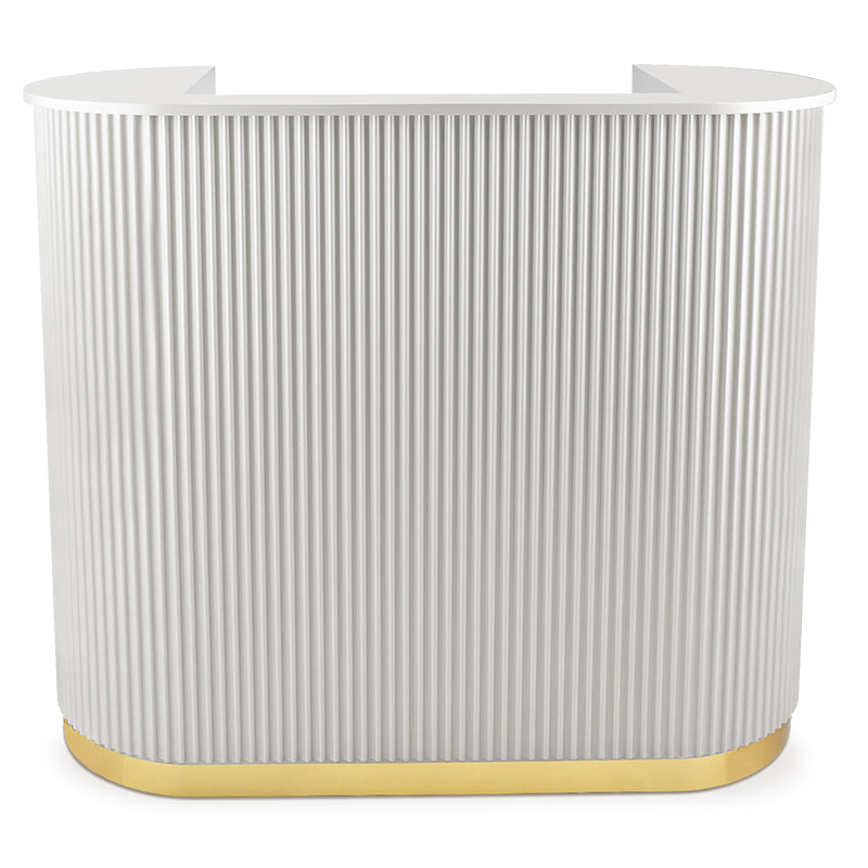 Lux Fluted Reception Desk with Gold Base D07 120CM - White