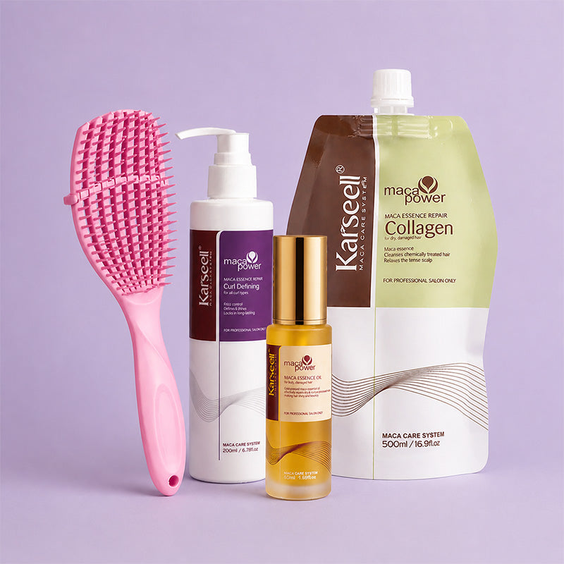 Karseell Maca Power Collagen Hair Treatment Trio Set For Curly Hair (500ml Bag + 50ml Oil + 200ml Curl Defining)