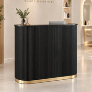 Lux Fluted Reception Desk with Gold Base D07 120CM - Black