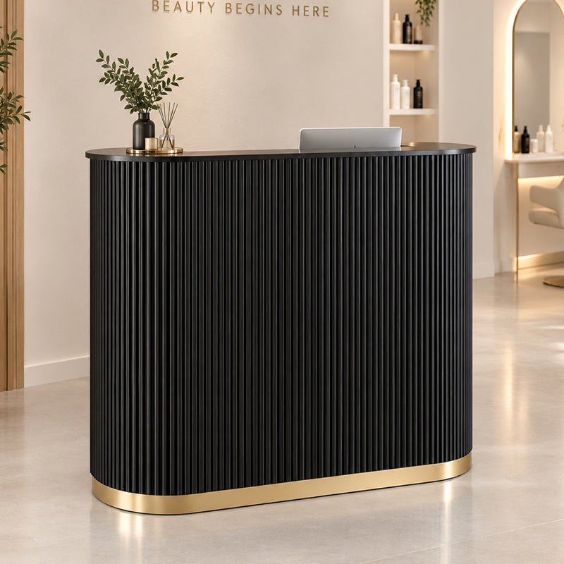 Lux Fluted Reception Desk with Gold Base D07 120CM - Black
