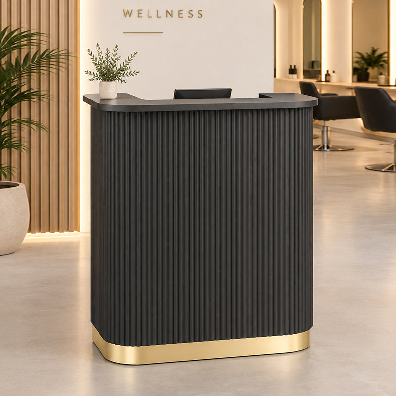 Lux Fluted Reception Desk with Gold Base D08 90CM - Black