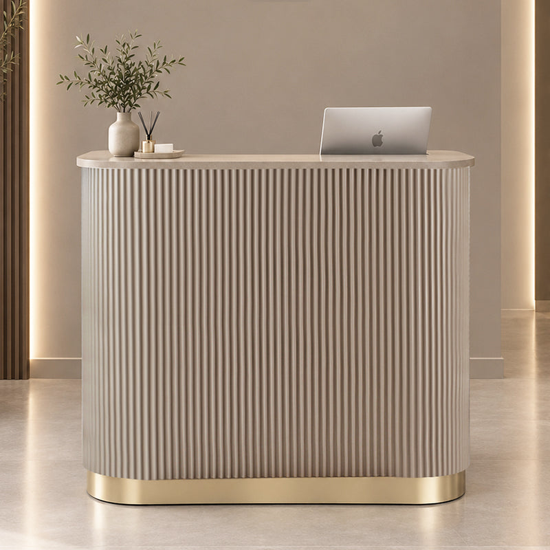 Lux Fluted Reception Desk with Gold Base D07 120CM - Latte