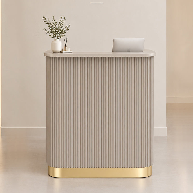 Lux Fluted Reception Desk with Gold Base D08 90CM - Latte