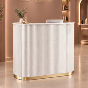 Lux Fluted Reception Desk with Gold Base D07 120CM - White