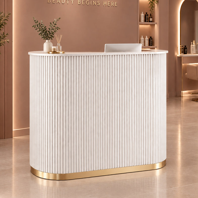 Lux Fluted Reception Desk with Gold Base D07 120CM - White