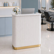 Lux Fluted Reception Desk with Gold Base D08 90CM - White
