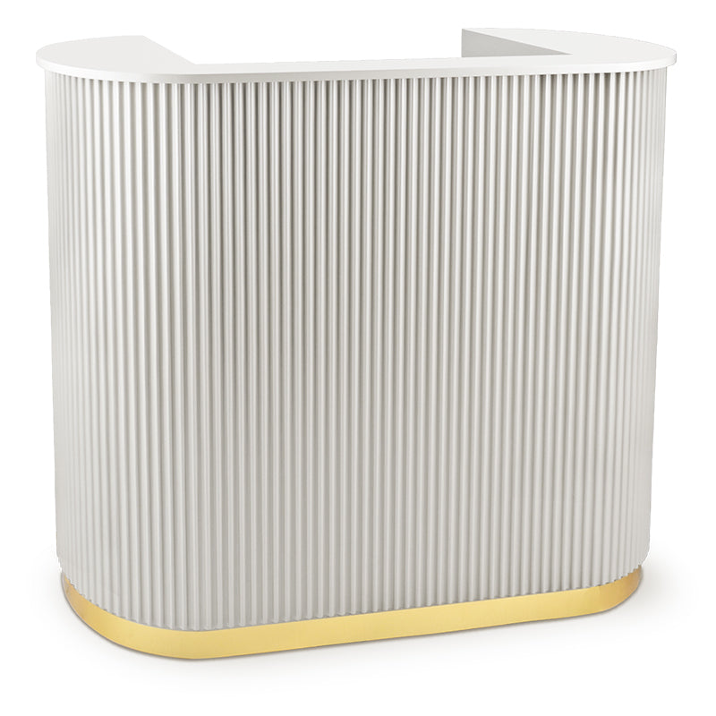 Lux Fluted Reception Desk with Gold Base D07 120CM - White