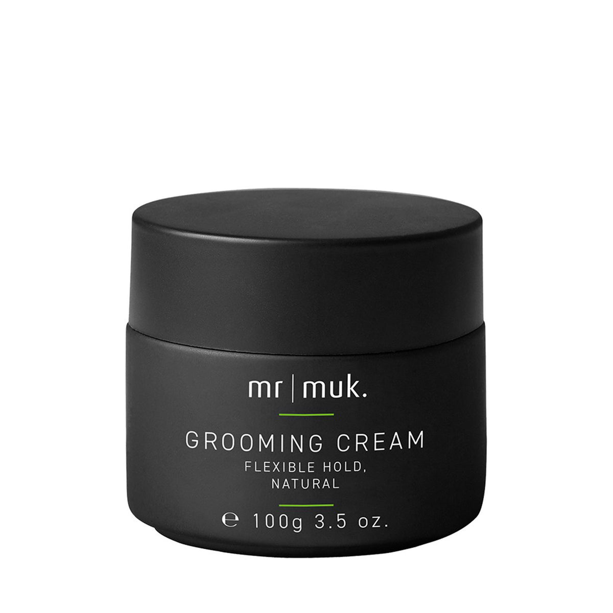 A black jar of Mr. Muk Grooming Cream with white text and a small green accent line, shown on a plain white background.
