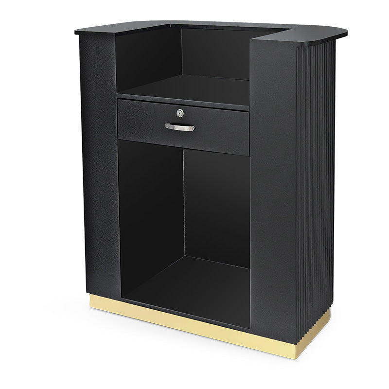 Lux Fluted Reception Desk with Gold Base D08 90CM - Black