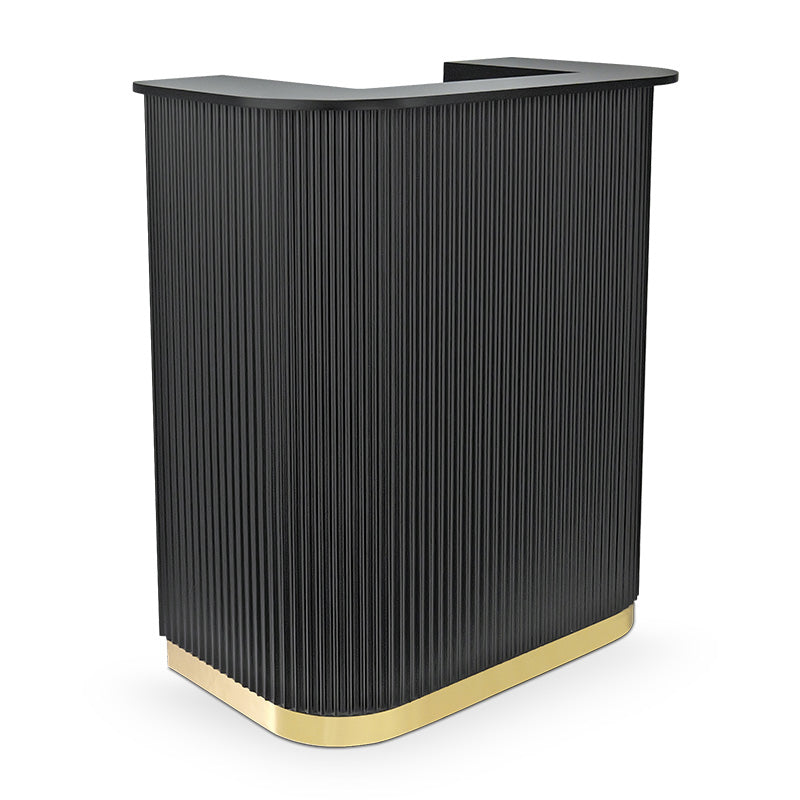 Lux Fluted Reception Desk with Gold Base D08 90CM - Black