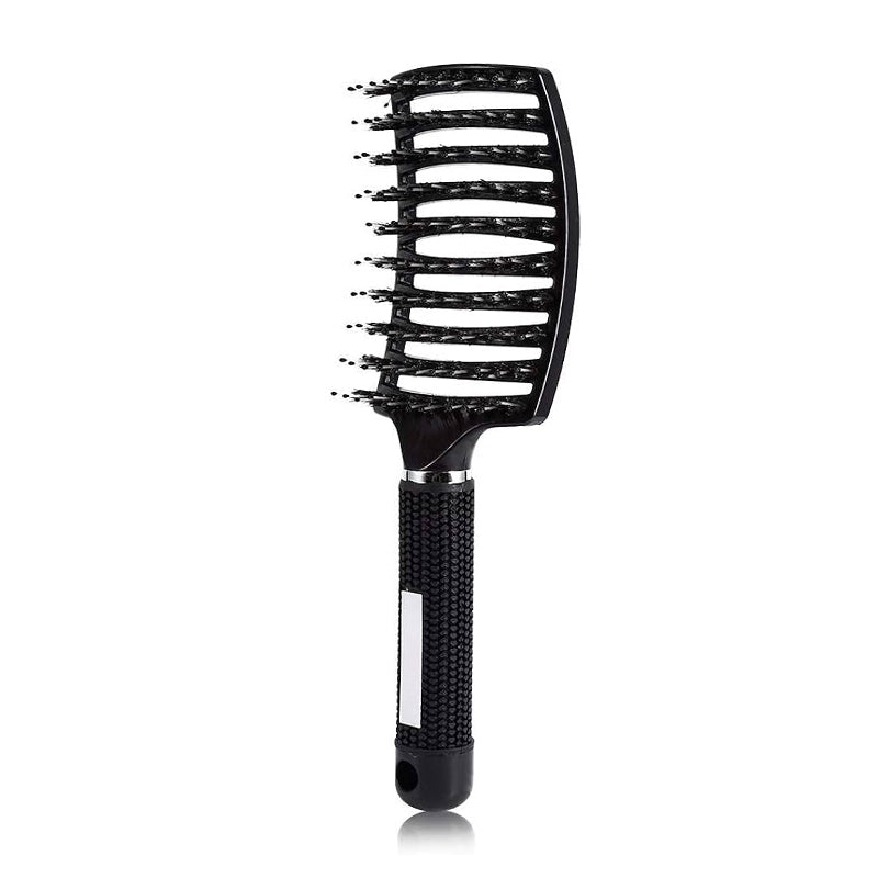 Curvy Vented Boar Bristle Detangling Brush Black