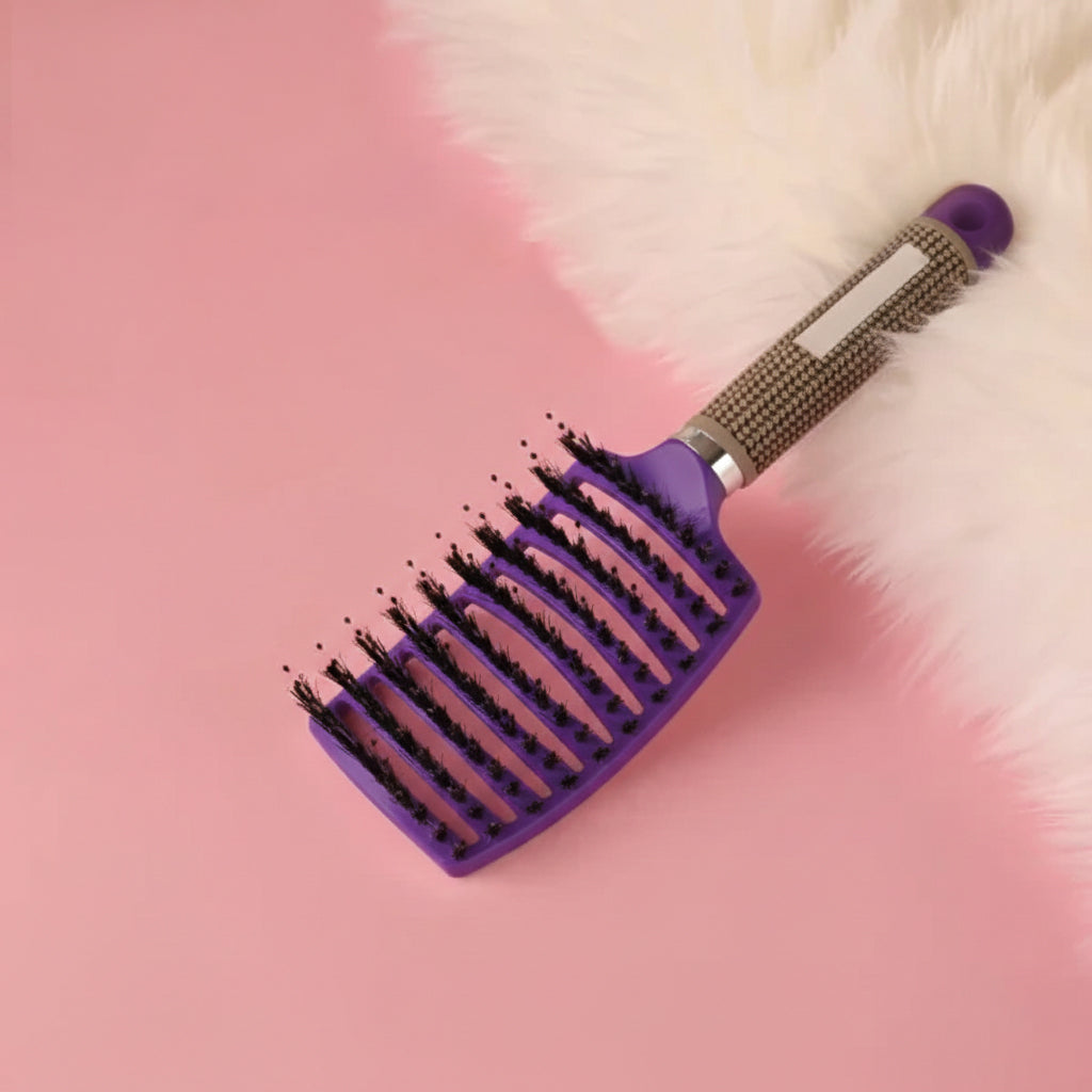 Curvy Vented Boar Bristle Detangling Brush Purple