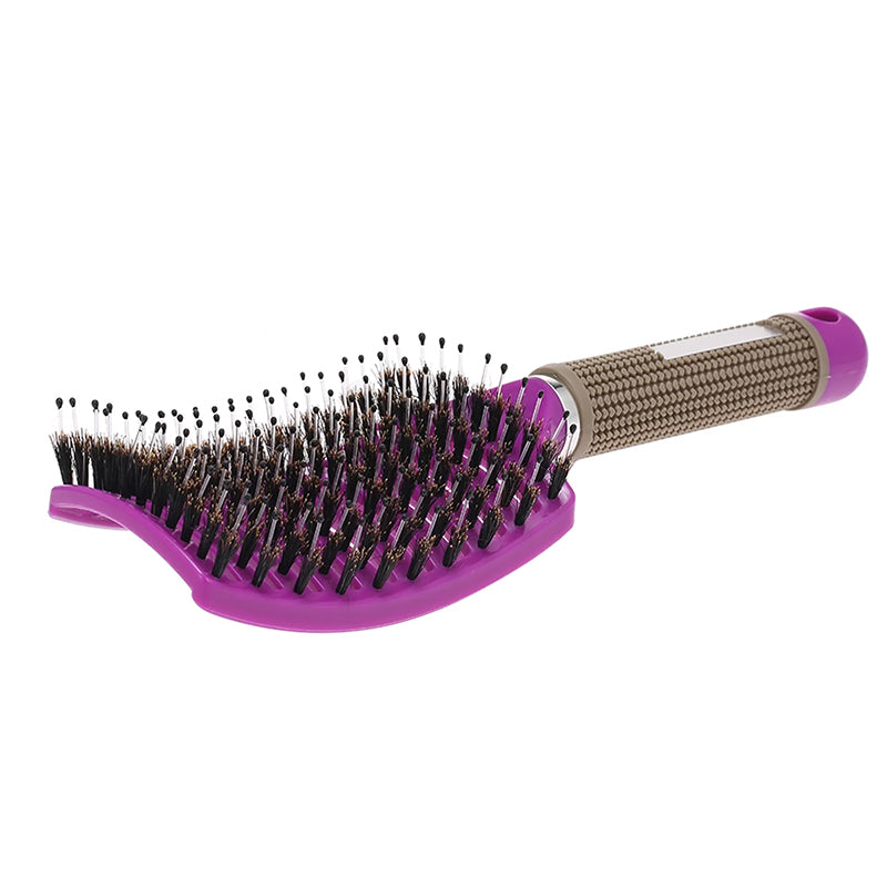 Curvy Vented Boar Bristle Detangling Brush Purple