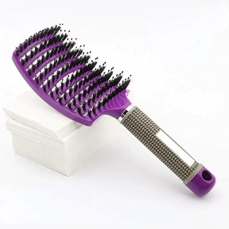 Curvy Vented Boar Bristle Detangling Brush Purple